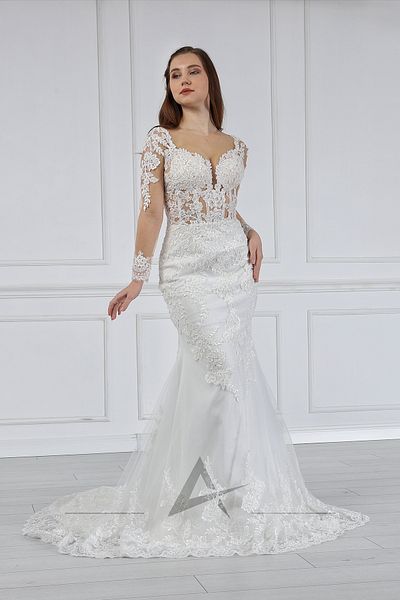 Alonclia مجموعة 2022 - فستان زفاف على شكل سمكة مزين بالدانتيل (AL-344)