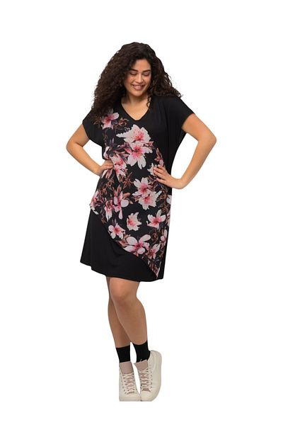 MAMAYAGA Women's Crew Neck Asymmetrical Chiffon Floral Print Half Sleeve Plus Size Curve Sport Chic Dress