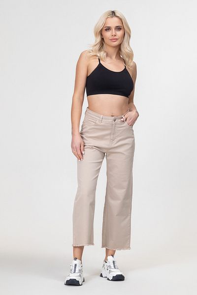 Bold & Young Women's Wide Leg Five Pocket Leg Fringed Lycra Cotton Trousers