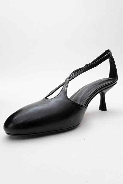 LuviShoes AGVES Siyah Cilt Kadın Topuklu Ayakkabı