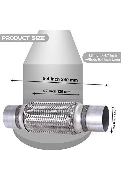 Monlion Egzoz Spiral Flex Borusu,45mmx 240mm Üniversal Tip,  Paslanmaz Çelik ...