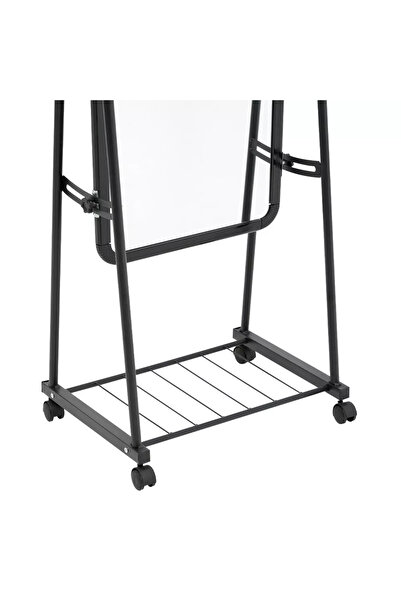 Generic Full Length Mirror with Stand and Adjustable Wheels 160x43cm Black