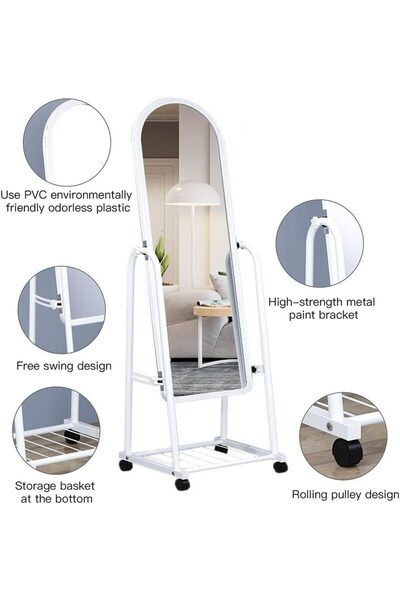 Generic Full Length Mirror with Stand and Adjustable Wheels 160x39cm White
