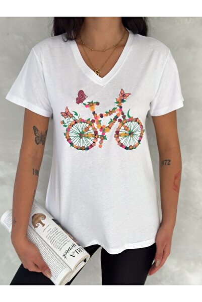Laderra Bisiklet Desenli Pul Payet T-Shirt
