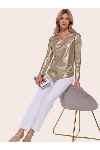 MAMAYAGA Women's Asymmetrical Window Collar and Hem Shiny Long Sleeve Sports Stylish Plus Size Curve Blouse
