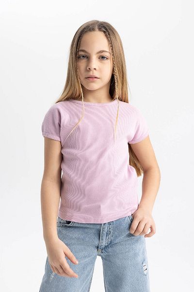 DeFacto Girls' Crew Neck Slim Fit T-Shirt - Short Sleeve, Ribbed Camisole B3053A824Sm
