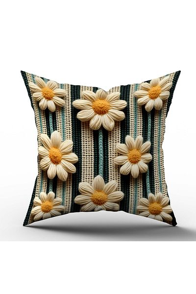 Şah Dekor Punch Embroidery Pattern Digital Printed Daisy Patterned Autumn Theme 2-Piece Pillow - Throw Pillow Case