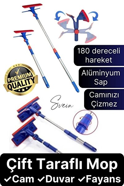 Svein Teleskopik Çift Taraflı Pratik Cam Duvar Fayans Silme Aparatı Çekçekli ...