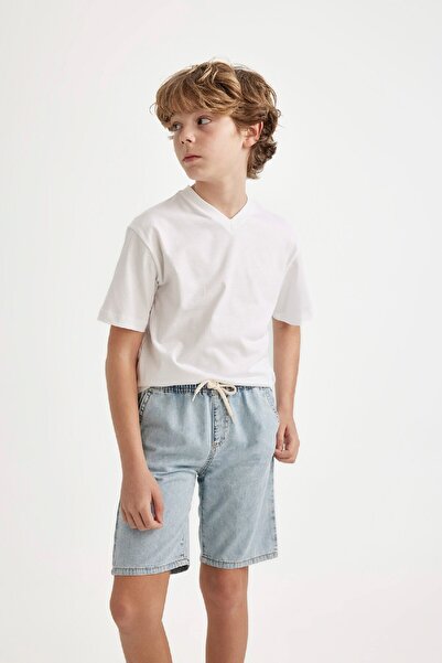 DeFacto Chlapecké bílé základní školní tričko s krátkým rukávem a výstřihem do V K1693a624sm