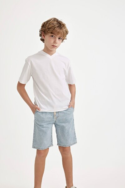 DeFacto Chlapecké bílé základní školní tričko s krátkým rukávem a výstřihem do V K1693a624sm