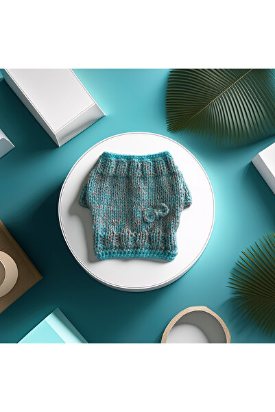 Lady Fify Tavşan için Turkuaz Işıltılı ve Fiyonklu Kazak