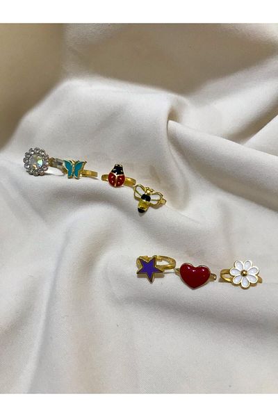TÜKKAN ACCESSORİES Children's Ring Set of 7 Adjustable Mixed Model Ring