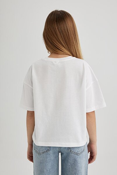 DeFacto Κοριτσίστικη λαιμόκοψη Crop Basic μονόχρωμη κοντομάνικη μπλούζα Z5095a624sm