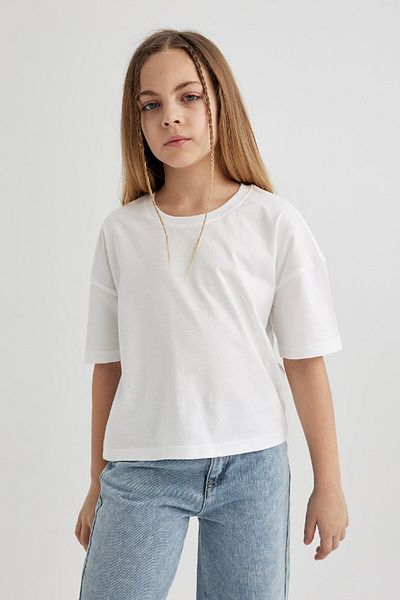 DeFacto Tricou de bază cu mânecă scurtă, cu gât crew, pentru fete Z5095a624sm