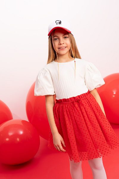 DeFacto Fete Ziua Copilului 23 aprilie Slim Fit Slim Fit Crewneck Camisole cu mânecă scurtă Alb