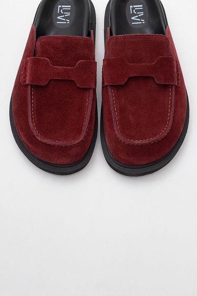 LuviShoes Γυναικείες παντόφλες LAVEN Βουργουνδίας Suede Γνήσιο Δέρμα