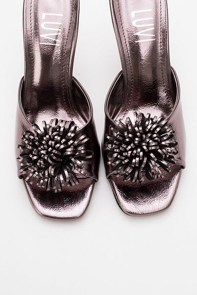 LuviShoes Papuci de damă SHANA Platinum Floral cu toc subțire