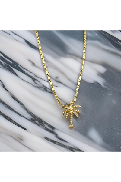 staınless steel Zircon Stone Palm Necklace – Tropical Elegance and Sparkling Design ✨