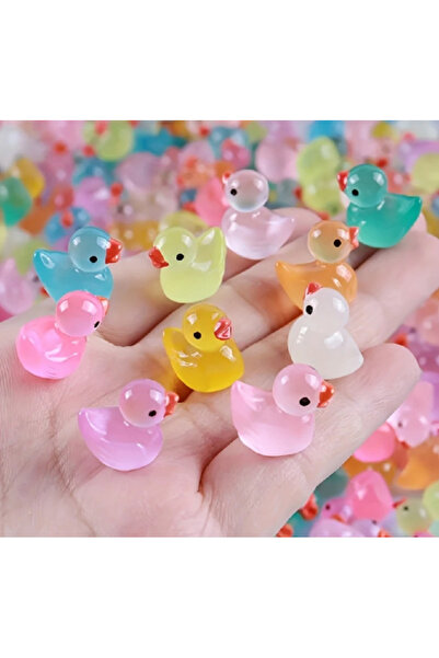 Karma Atölye 20 Adet Karanlıkta Parlayan Fosforlu Mikro Mini Ördek Figür Dekor Teraryum Peyzaj