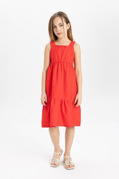 DeFacto Girl's Dress with Poplin Fabric Straps - B4476a824sm