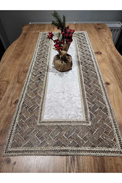 YALINSHOME EV TEKSTİLİ çeyiz masa örtüsü  kadifeli simli amerikan servis RUNN...