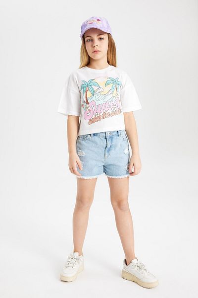 DeFacto Girl's Crew Neck Printed Short Sleeve T-Shirt B5171A824HS