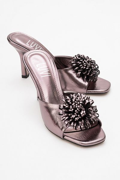 LuviShoes Papuci de damă SHANA Platinum Floral cu toc subțire