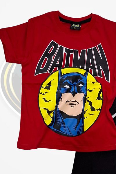 Batman Printed T-Shirt Shorts and Batman Mask Red Color Children's Set