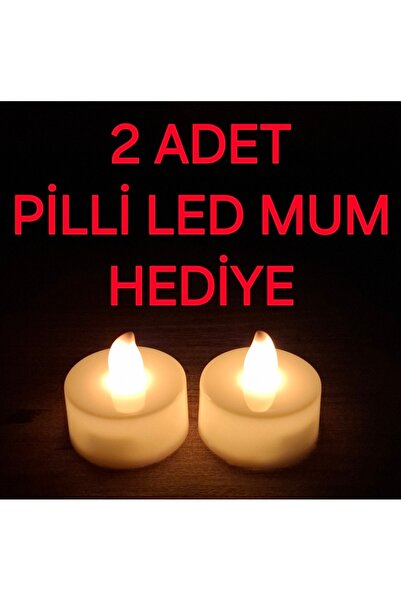 DRECCEX Kırmızı ve Beyaz Şans Evleri Huzurlu Gece Lambası Dekoratif 2 Adet Tealight Pilli Led Mum HEDİYE