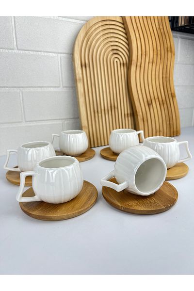 Mirilliahome Set of 6 Bamboo Bottom Cups – Porcelain Coffee Cup Set