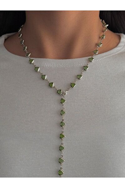 h&b design jewel Çelik Silver Yeşil Kalpli Y Kolye