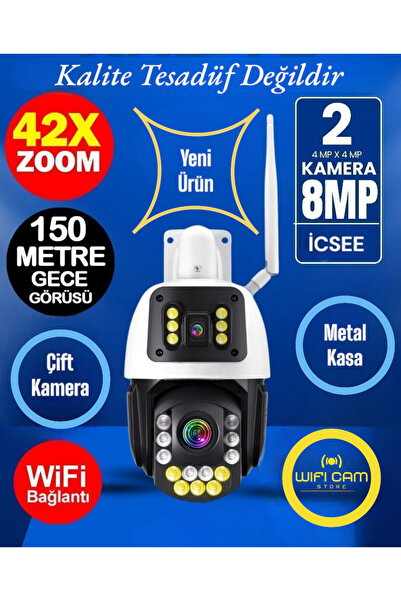 WIFICAM PLUS İcsee 8 MP Çift Kameralı 42X Optik Zoom Metal Kasalı PTZ Wifi Ka...