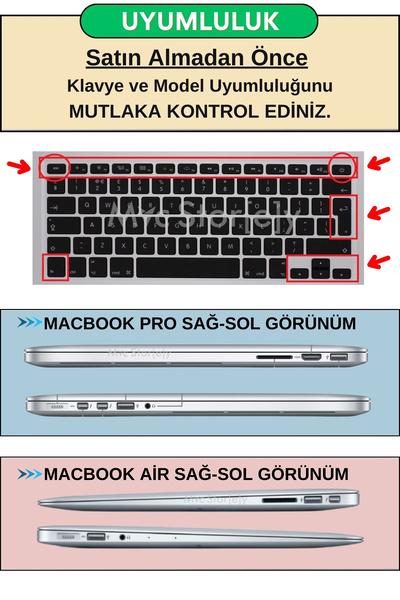 Mcstorey Arapça Klavye Macbook Air Pro Klavye Koruyucu Ustip (ESKİ USB'Lİ MODEL 2008/2017) Ile Uyumlu