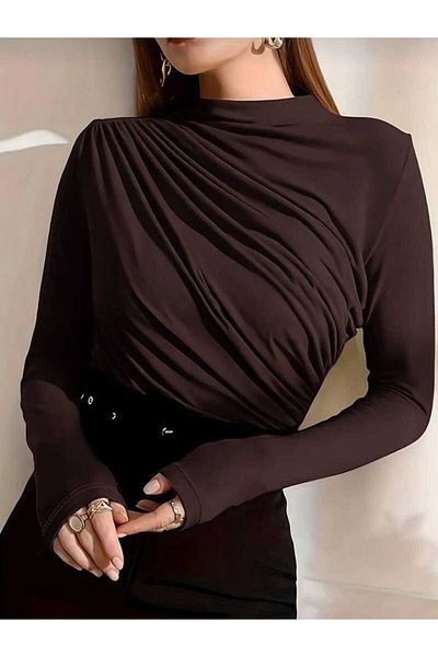 MODA VEDAT Γυναικεία μπλούζα καραμέλα με λεπτομέρεια με γιακά με κορδόνι
