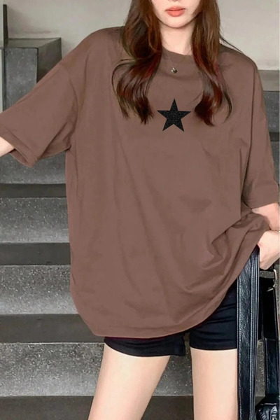 Cebel Hira Moda Μπλουζάκι Unisex Oversize με στάμπα με αστέρια