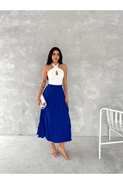 Fanori Woman Crinkle Voile Crush Skirt with Elastic Belt