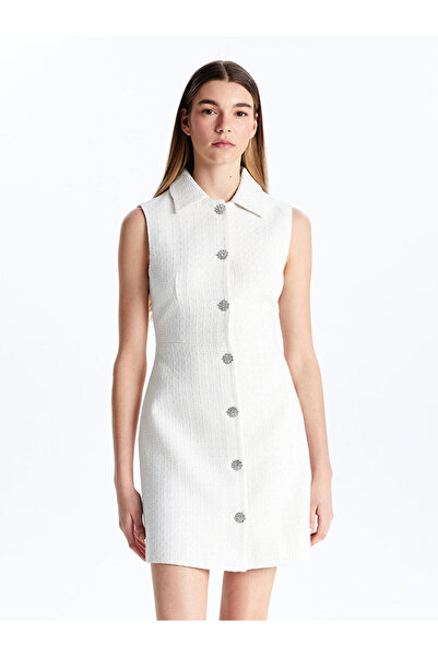 LC Waikiki Sparkling Choices Checked Embroidered Women's Tweed Shirt Dress fr...