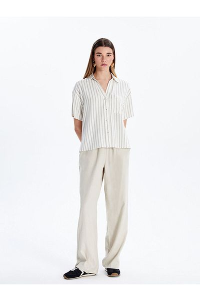 LC Waikiki Lcw Striped Linen Look Women's Shirt Fast Fashion