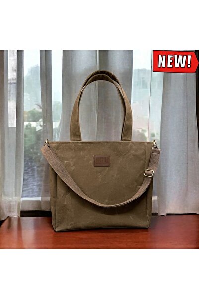 Nuggita Çapraz Askılı Omuz Çantası - Kahverengi Mumlu Kanvas Dikey Satchelbag