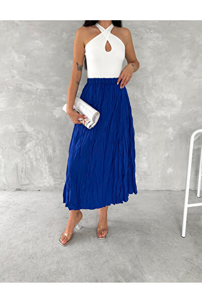 Fanori Woman Crinkle Voile Crush Skirt with Elastic Belt