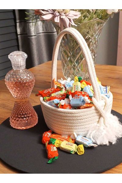 REYGON TEKSTİL Wicker Handcrafted Mi̇Safi̇R Şekerli̇K̇ Doğdu Baskeṫ Ni̇Kah Baskeṫ Diameter 15 cm Deri̇Nli̇K 7 cm