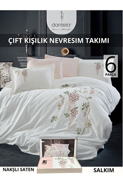 Dantela SALKIM Nakışlı Pamuk Saten Nevresim Takımı 6 parca