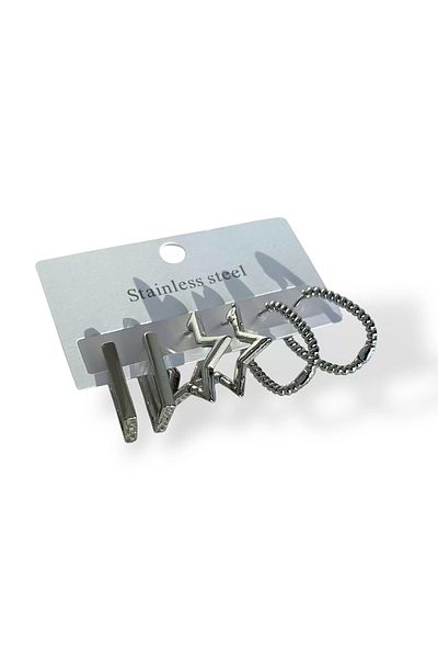 Vitastyle Set of 6 Steel Earrings with 3 Different Models