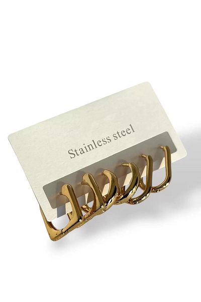 Vitastyle Square Hoop and Ellipse Model 6 Steel Earrings Set