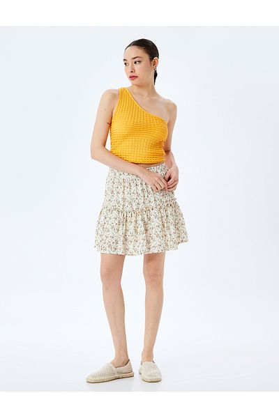 Koton New Season Viscose Layered Flounce Floral Mini Skirt