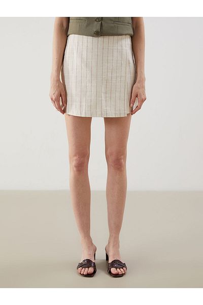 LC Waikiki Lcw Waist Zipper Striped Linen Blend Women's Shorts Skirt Fast Fashion