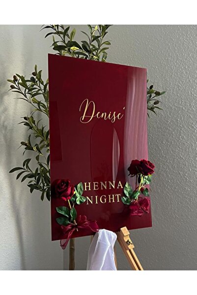 Yalova Design Kırmızı Veya Bordo Pleksi Kına Karşılama Panosu (İSTEDİĞİNİZ RE...