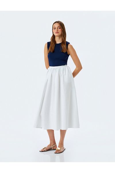 Koton Elastic waistband cotton A-line maxi bell skirt.