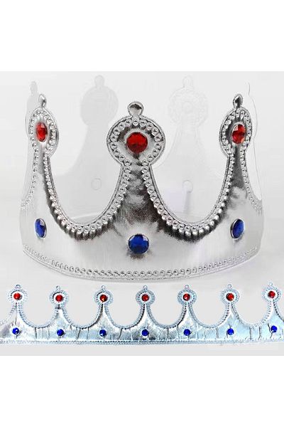 Kuzey Silver King's Crown with Stones Silver Circumcision Crown Birthday Party Crown Soft Model Costume Accessories