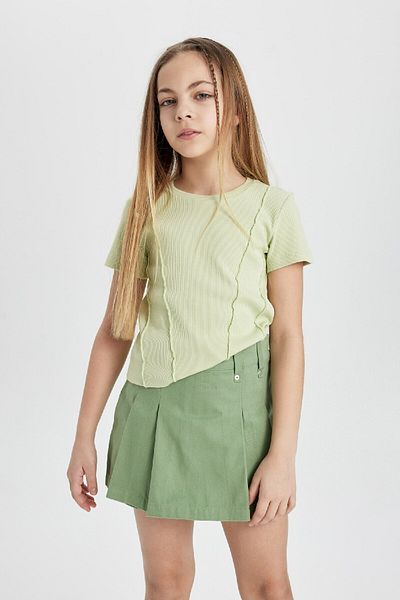 DeFacto Girls Rib Slim Fit T-Shirt - Crew Neck, Short Sleeve C0104A824Sm